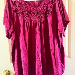 Lane Bryant Pink Flutter Sleeve Blouse with Embellished Neckline